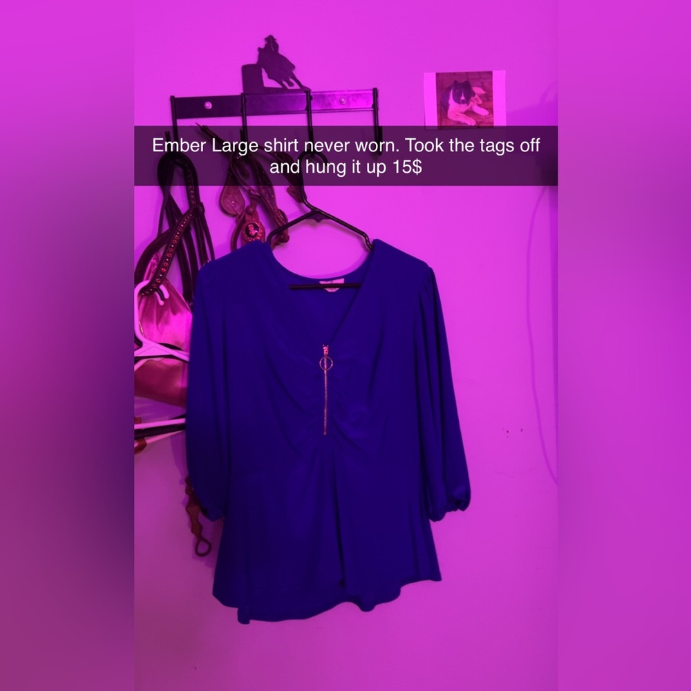 Blue 3/4 Sleeve Blouse with Zipper Detail